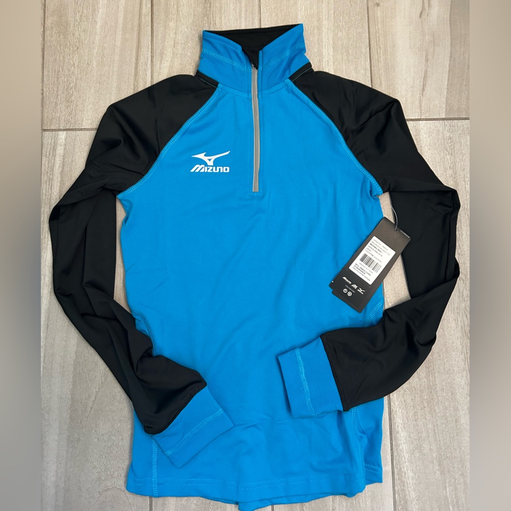 Mizuno girls Black and Blue long sleeve 1/4 tech athletic shirt size m